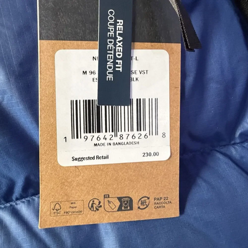 The North Face 1996 Retro Nuptse Vest Men Size Large Blue Black 700 Down NWT